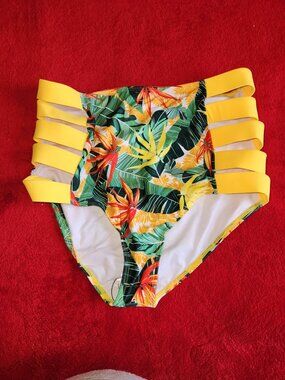 NEW XL Women's Bikini Bottom Tropical Leaves Bathing Suit Swimwear Beach SEXY